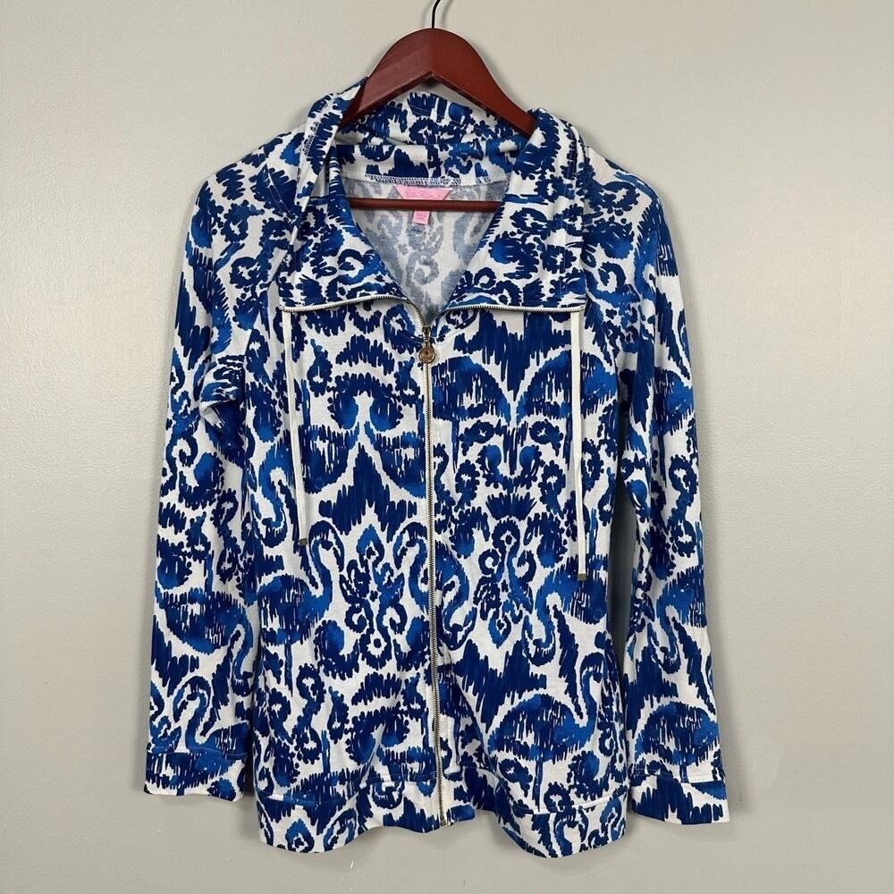 Lilly Pulitzer Angela Full Zip Jacket XS Resort Navy Beach Bathers Sweatshirt